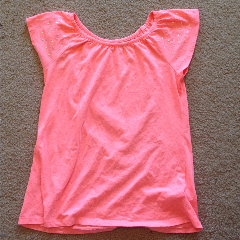 Girls Coral Sparkle Sleeve Top